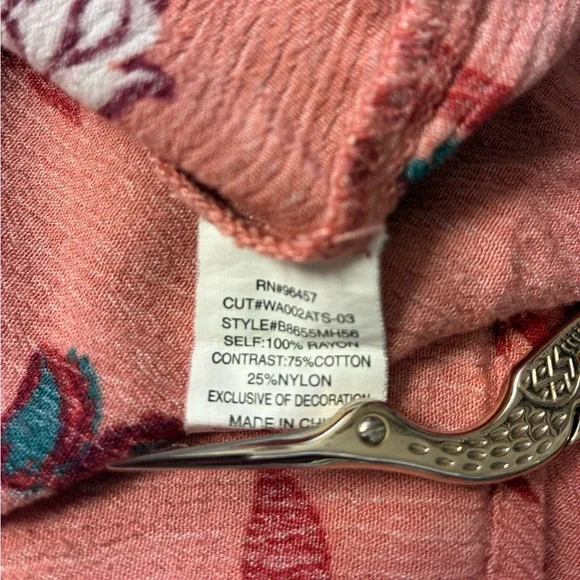 Eyeshadow Coral Floral Long Sleeve Peasant Top - Picture 11 of 11